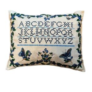 Cross Stitch Pillow Door Stop Butterfly Floral Alphabet Small Cottagecore
